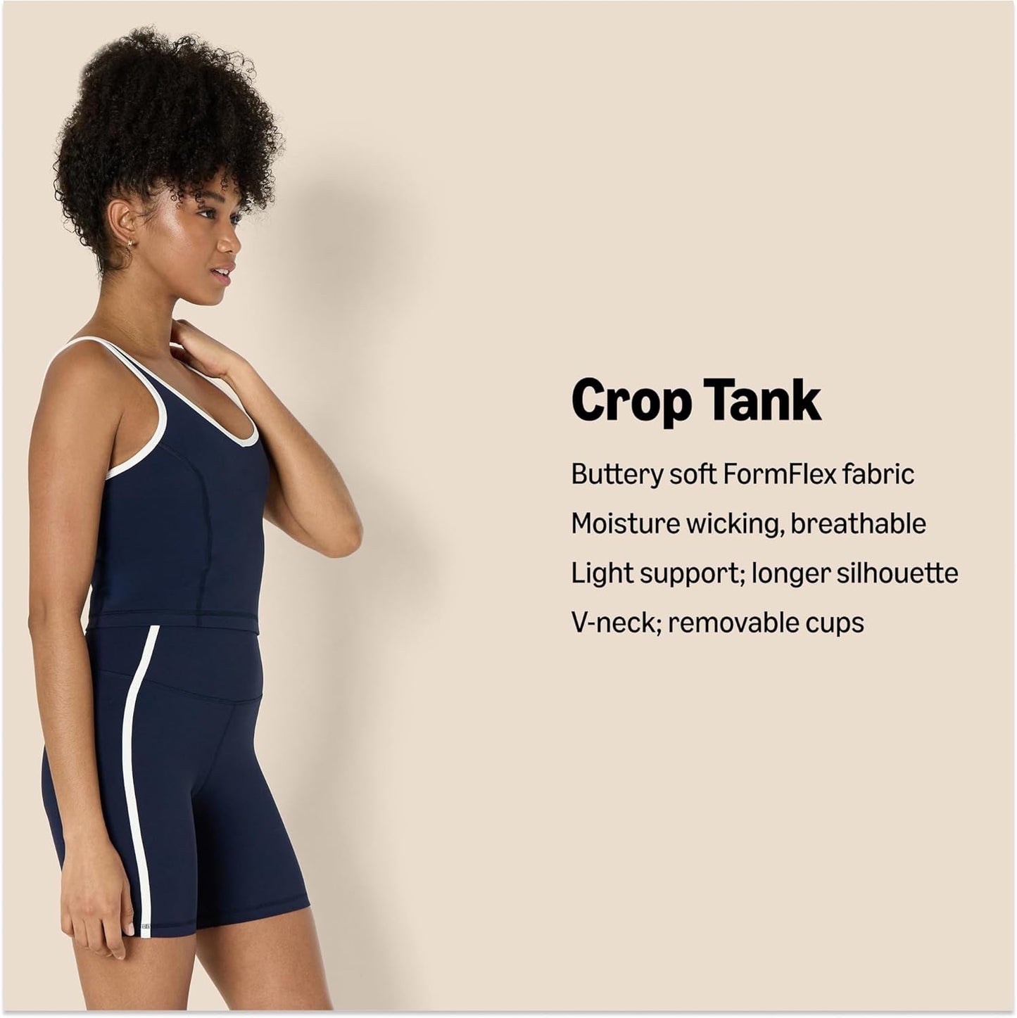 Womens Active FormFlex Buttery Soft Light Support Crop Tank with Bra and Contrast Trim