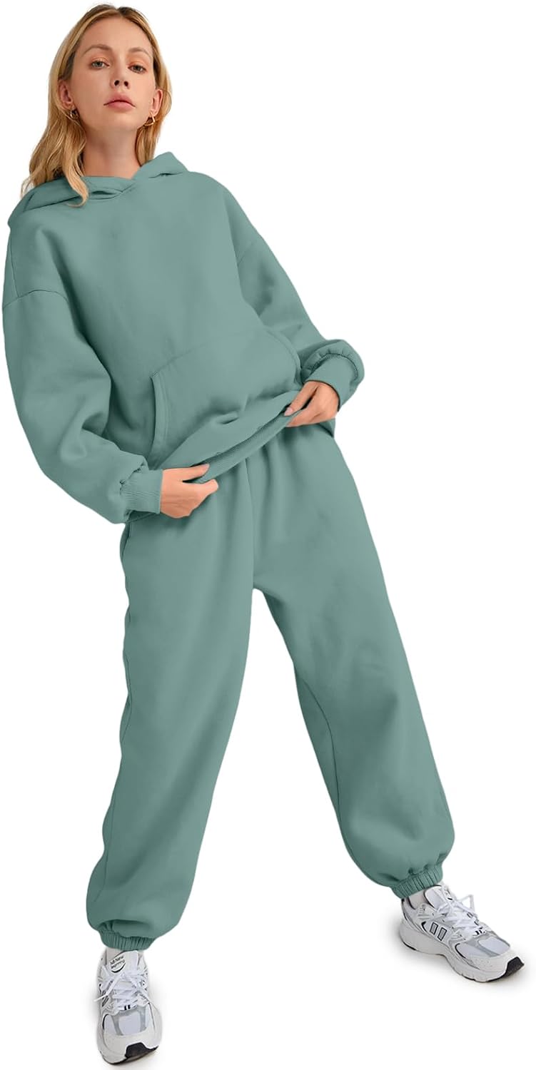 Womens 2 Piece Outfits Lounge Hoodie Sweatsuit Sets Oversized Sweatshirt Baggy Fall Fashion Sweatpants with Pockets