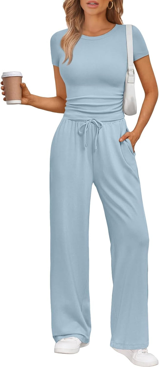 2 Piece Matching Summer Sweatsuit Lounge Set Womens