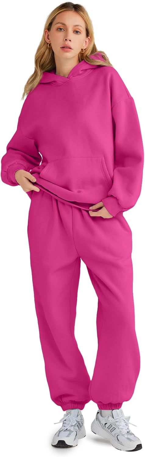 Womens 2 Piece Outfits Lounge Hoodie Sweatsuit Sets Oversized Sweatshirt Baggy Fall Fashion Sweatpants with Pockets