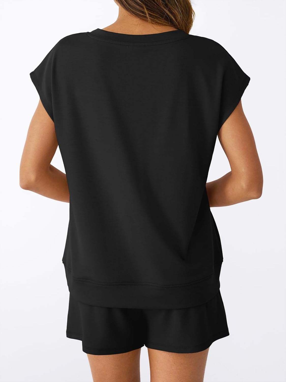 2 Piece V Neck Cap Sleeve Shirt and Shorts Set Womens Matching Summer Lounge Sets