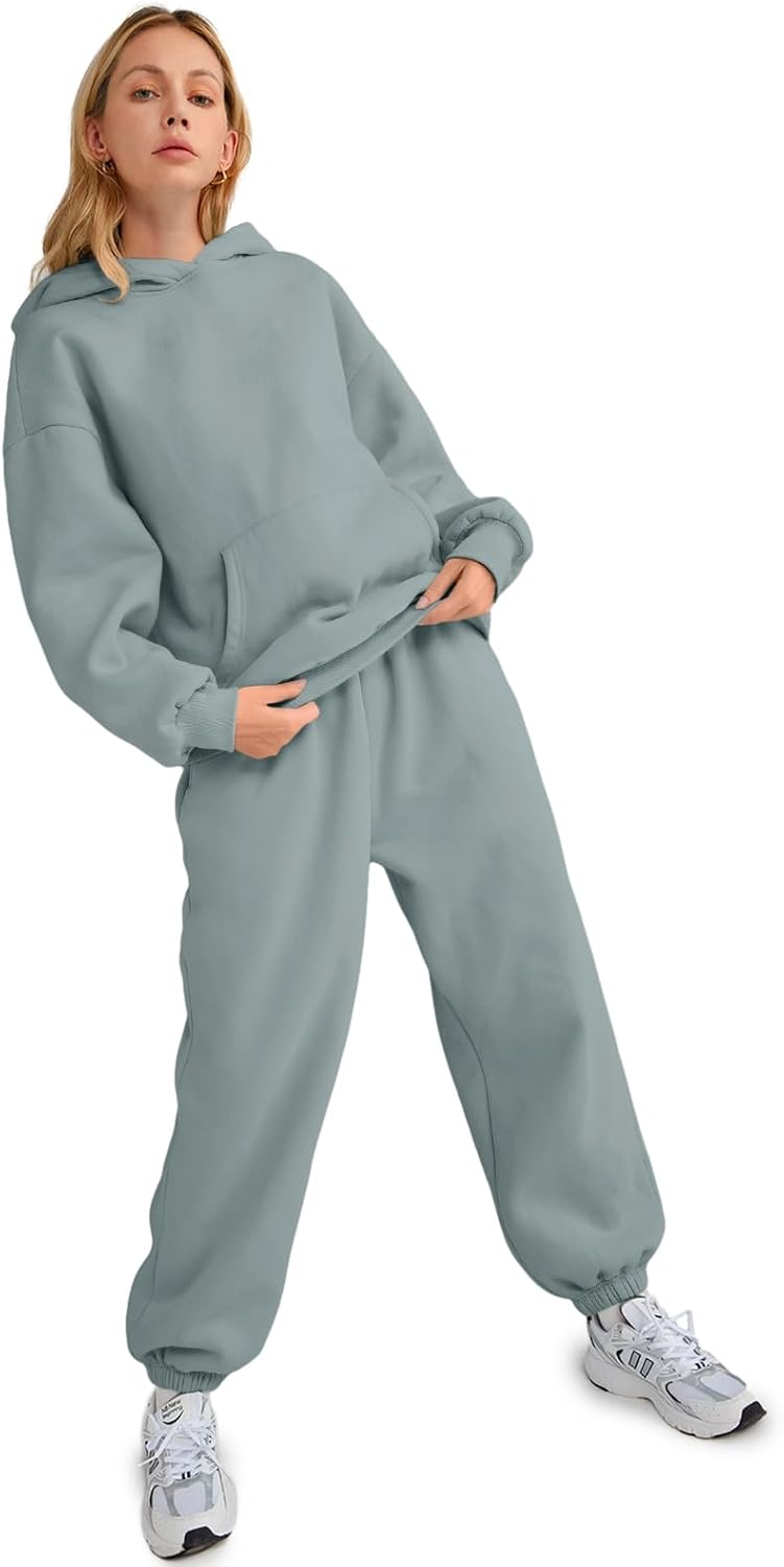 Womens 2 Piece Outfits Lounge Hoodie Sweatsuit Sets Oversized Sweatshirt Baggy Fall Fashion Sweatpants with Pockets