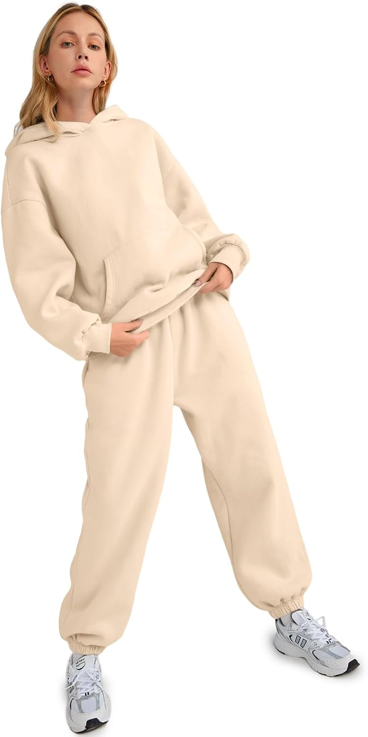 Womens 2 Piece Outfits Lounge Hoodie Sweatsuit Sets Oversized Sweatshirt Baggy Fall Fashion Sweatpants with Pockets