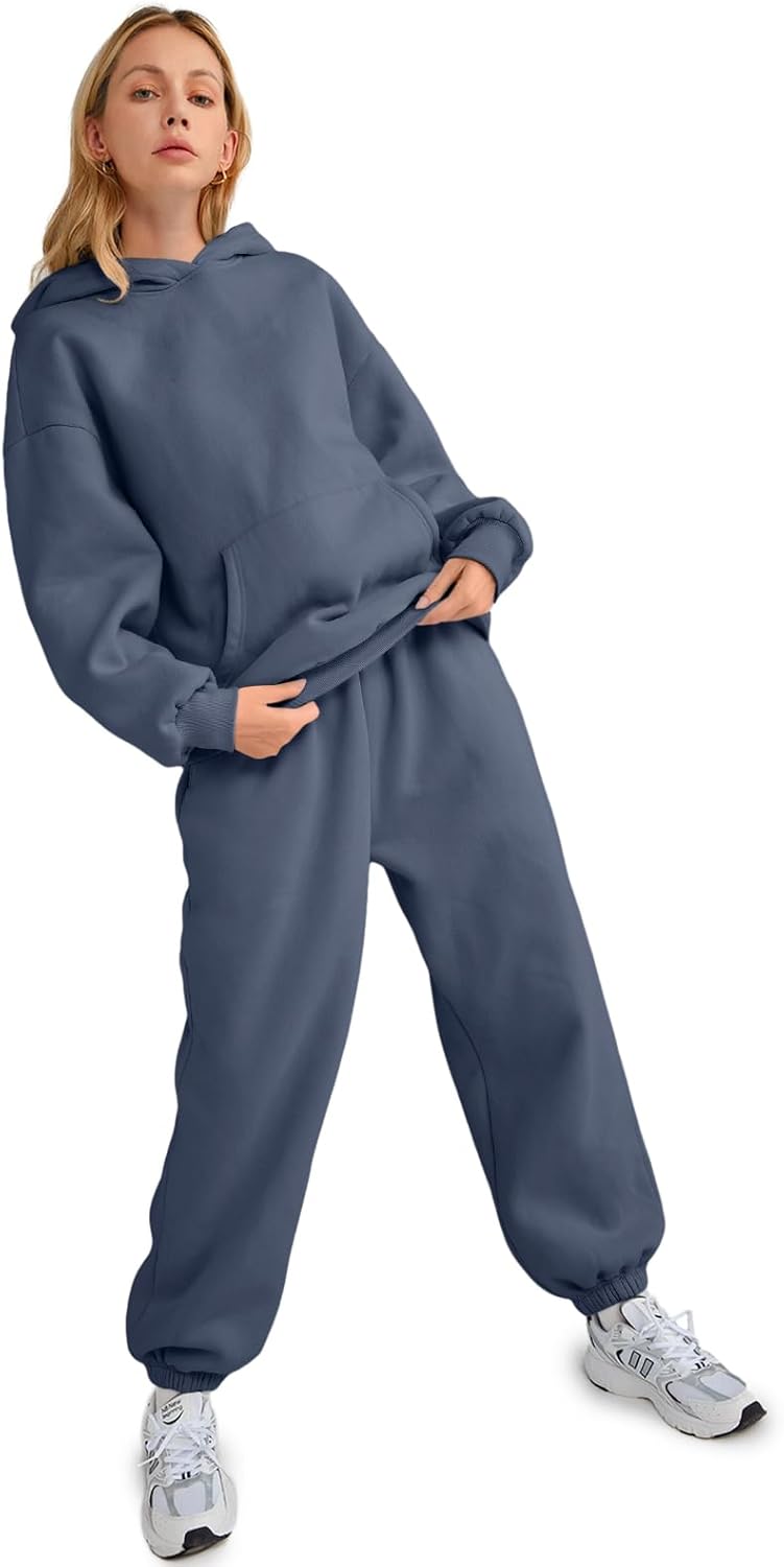 Womens 2 Piece Outfits Lounge Hoodie Sweatsuit Sets Oversized Sweatshirt Baggy Fall Fashion Sweatpants with Pockets