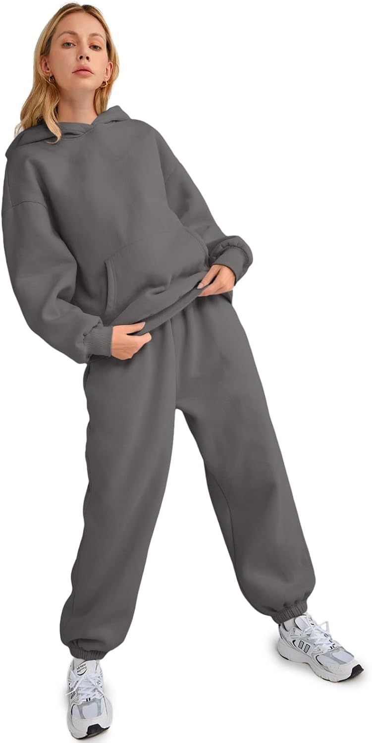 Womens 2 Piece Outfits Lounge Hoodie Sweatsuit Sets Oversized Sweatshirt Baggy Fall Fashion Sweatpants with Pockets