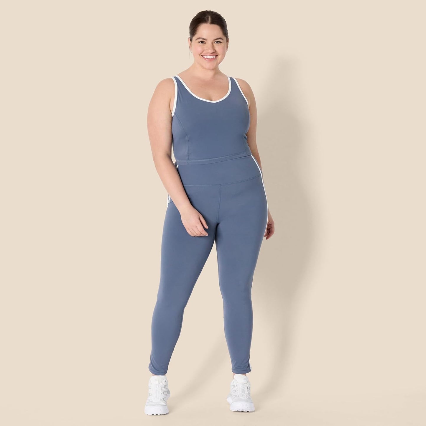 Womens Active FormFlex Buttery Soft Light Support Crop Tank with Bra and Contrast Trim