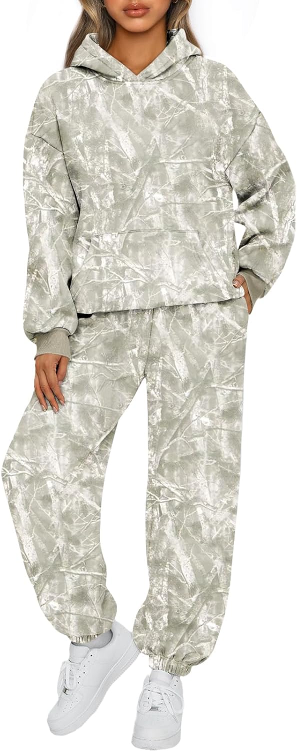 Womens 2 Piece Outfits Lounge Hoodie Sweatsuit Sets Oversized Sweatshirt Baggy Fall Fashion Sweatpants with Pockets