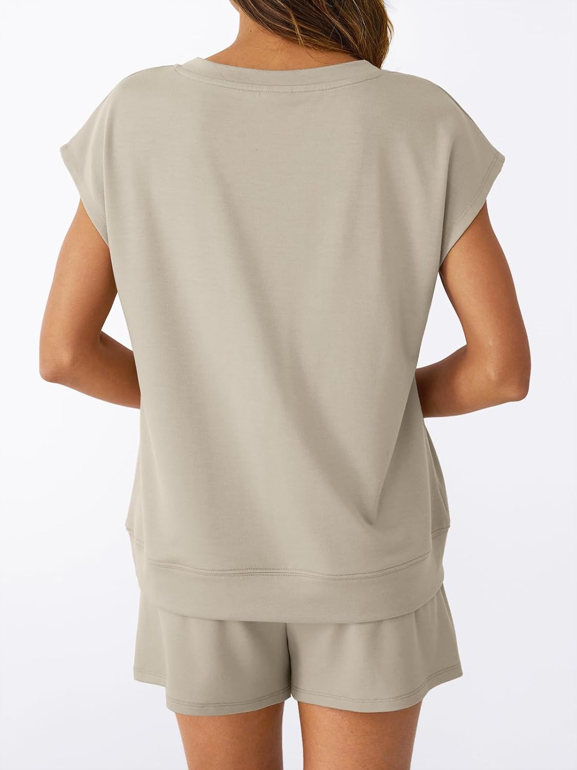 2 Piece V Neck Cap Sleeve Shirt and Shorts Set Womens Matching Summer Lounge Sets