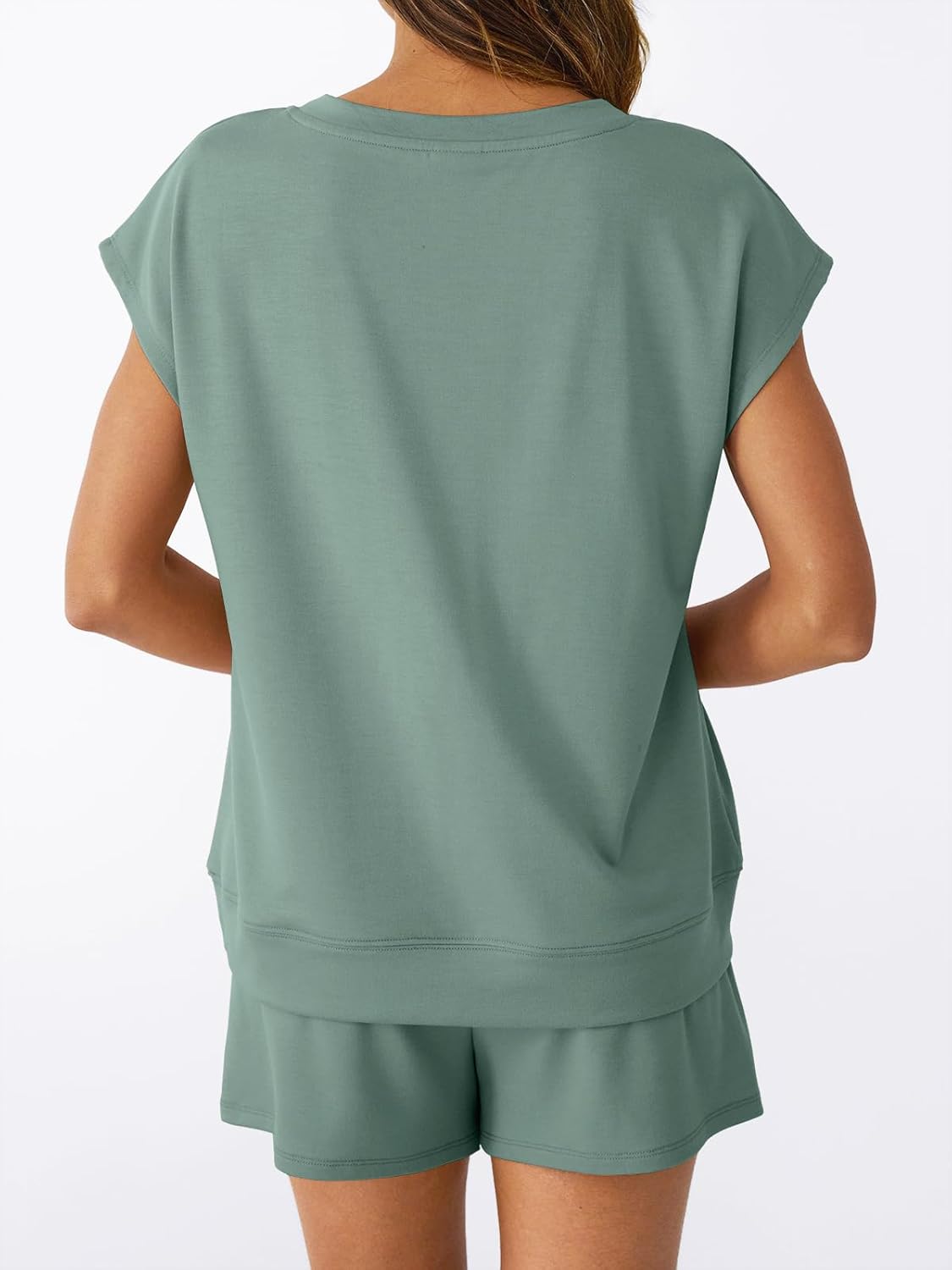 2 Piece V Neck Cap Sleeve Shirt and Shorts Set Womens Matching Summer Lounge Sets