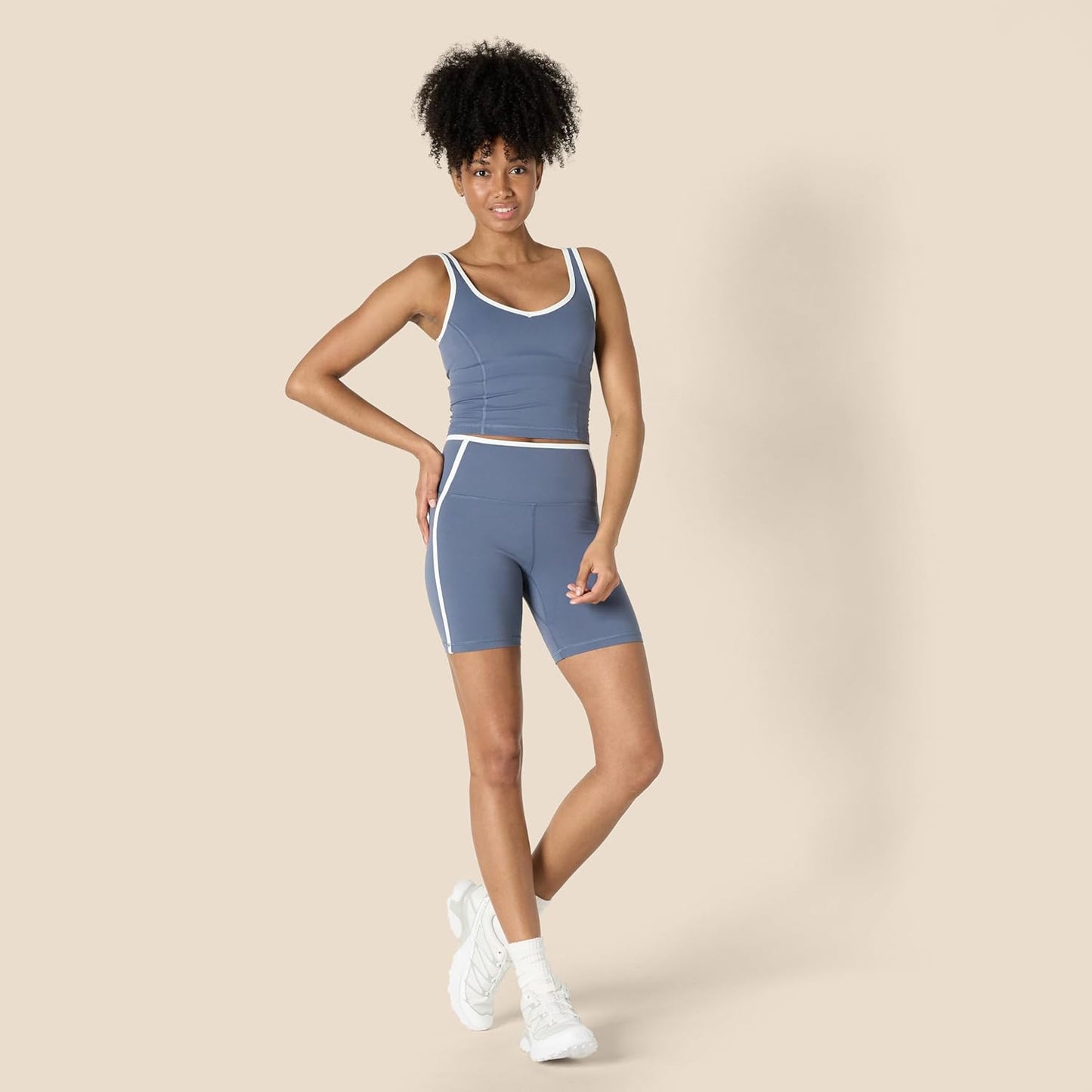 Womens Active FormFlex Buttery Soft Light Support Crop Tank with Bra and Contrast Trim