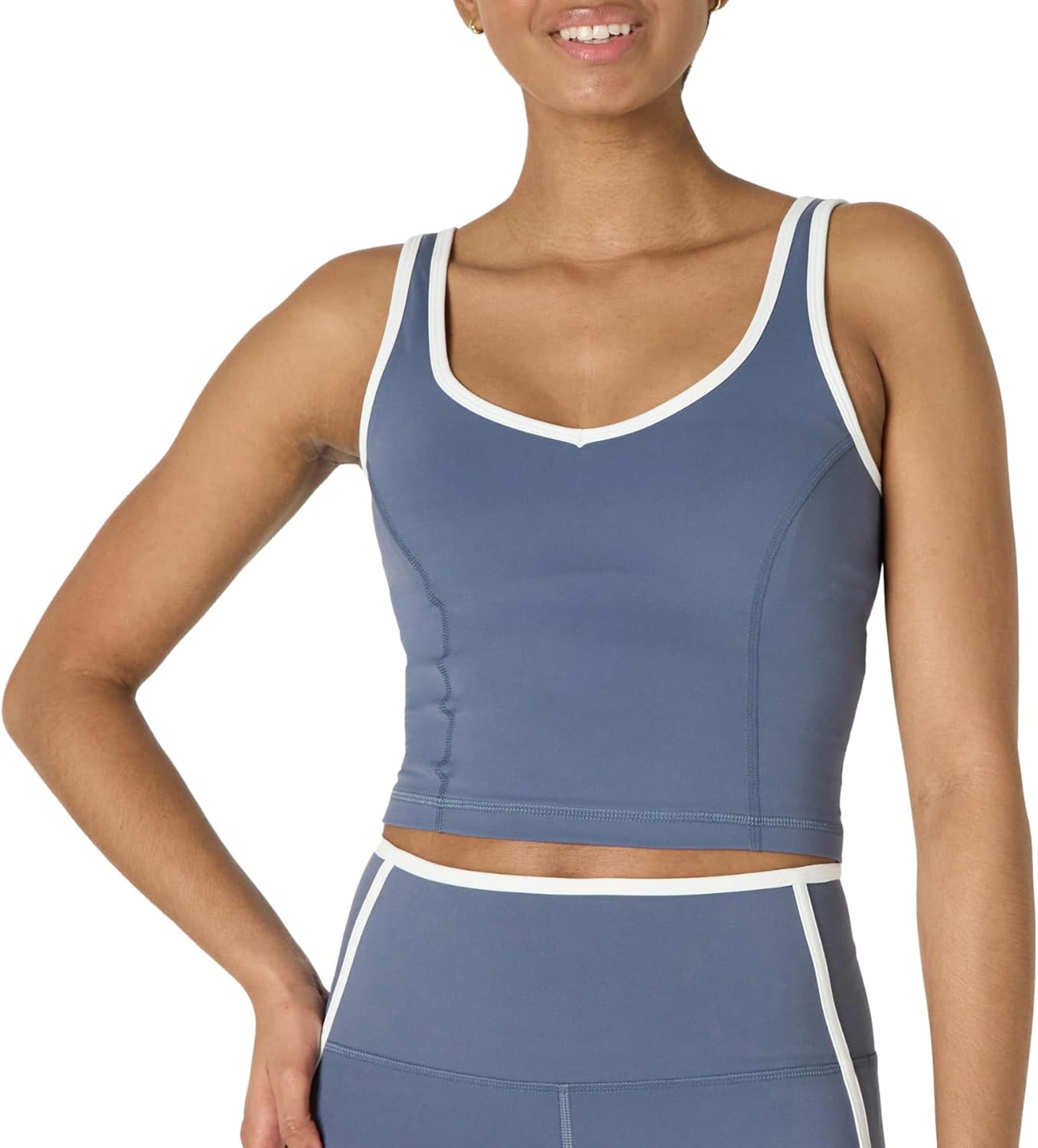 Womens Active FormFlex Buttery Soft Light Support Crop Tank with Bra and Contrast Trim