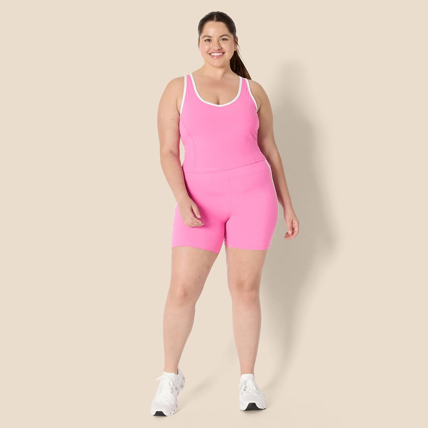 Womens Active FormFlex Buttery Soft Light Support Crop Tank with Bra and Contrast Trim