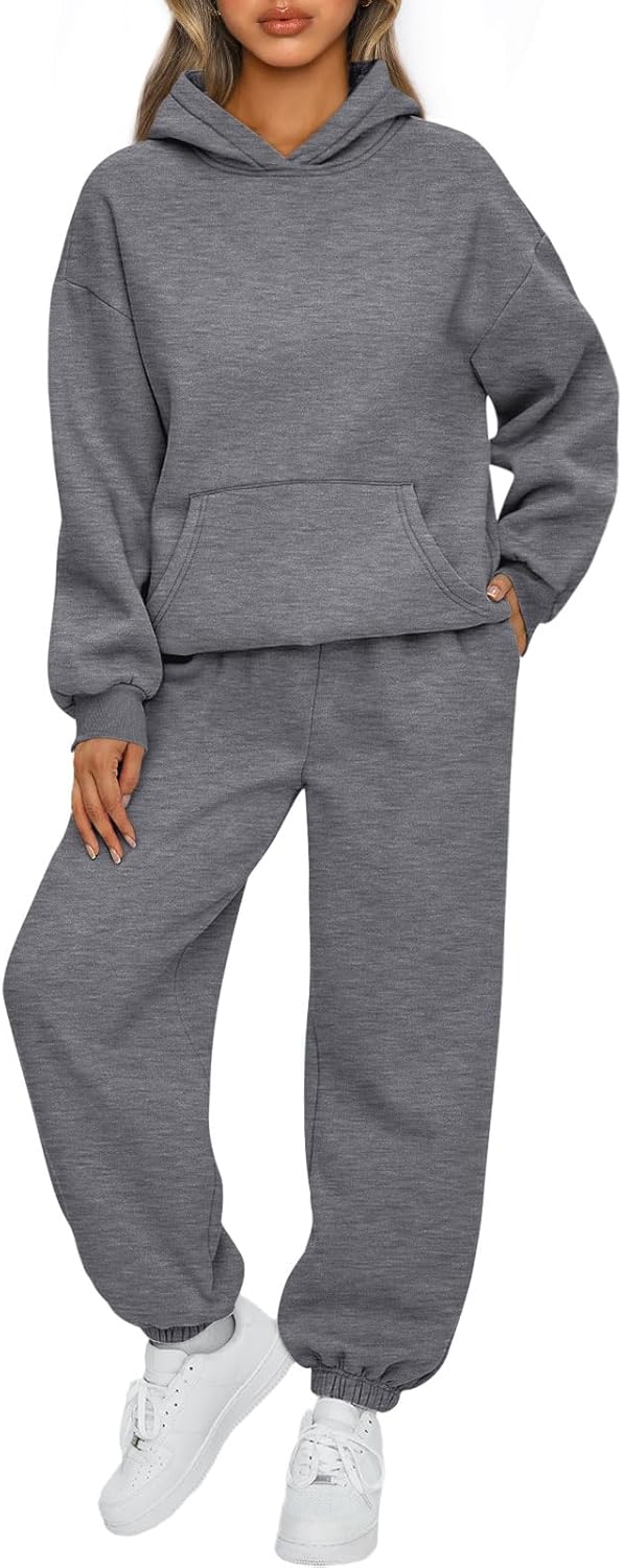 Womens 2 Piece Outfits Lounge Hoodie Sweatsuit Sets Oversized Sweatshirt Baggy Fall Fashion Sweatpants with Pockets