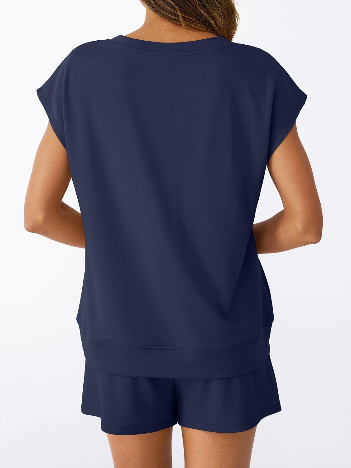 2 Piece V Neck Cap Sleeve Shirt and Shorts Set Womens Matching Summer Lounge Sets