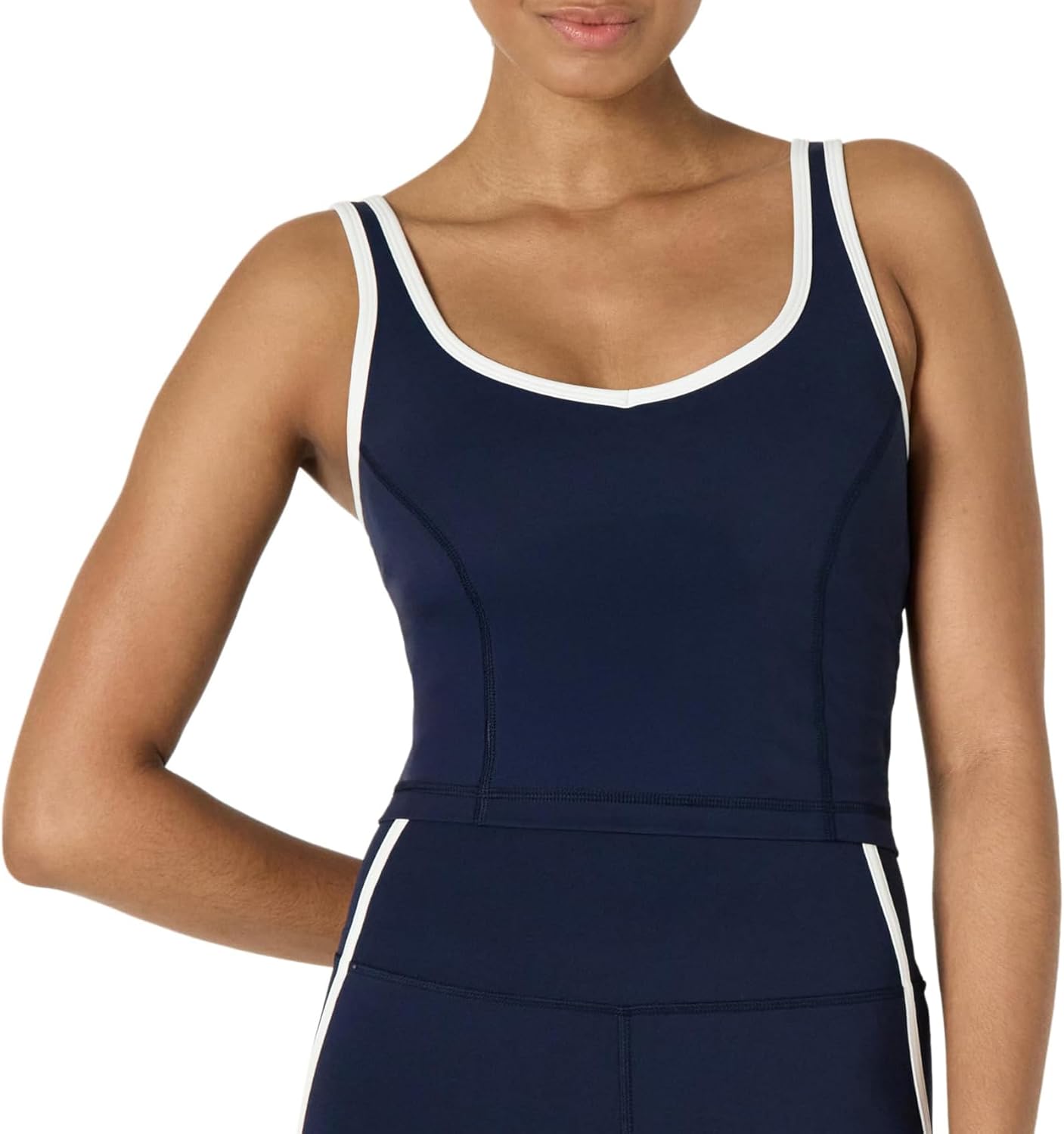 Womens Active FormFlex Buttery Soft Light Support Crop Tank with Bra and Contrast Trim