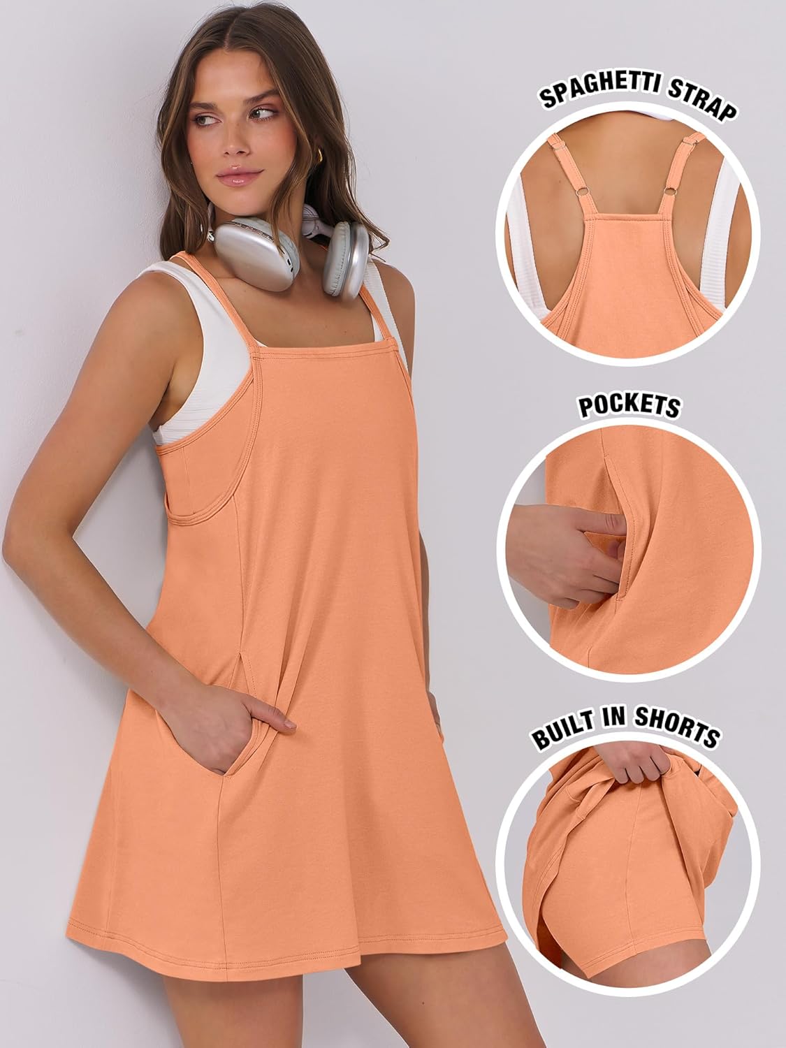 Women Summer Dress 2025 Beach Vacation Outfits Tennis Athletic Workout Romper Dress Built in Shorts Travel Clothes