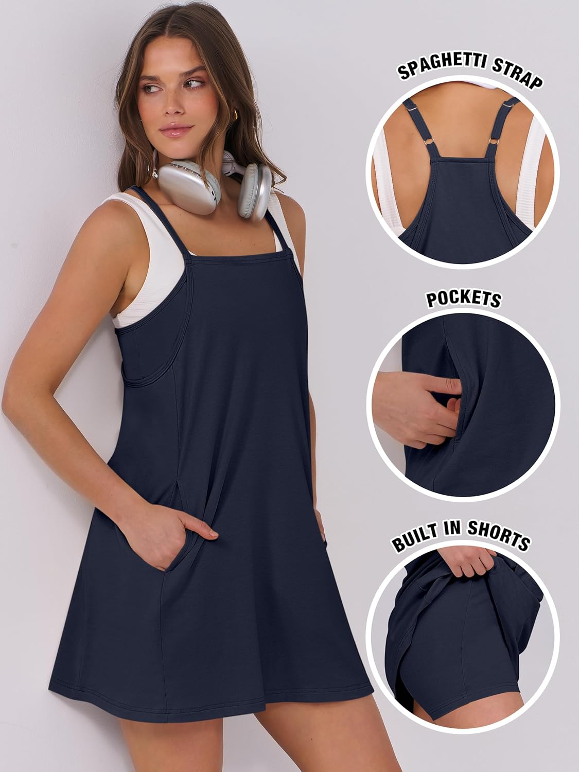 Women Summer Dress 2025 Beach Vacation Outfits Tennis Athletic Workout Romper Dress Built in Shorts Travel Clothes