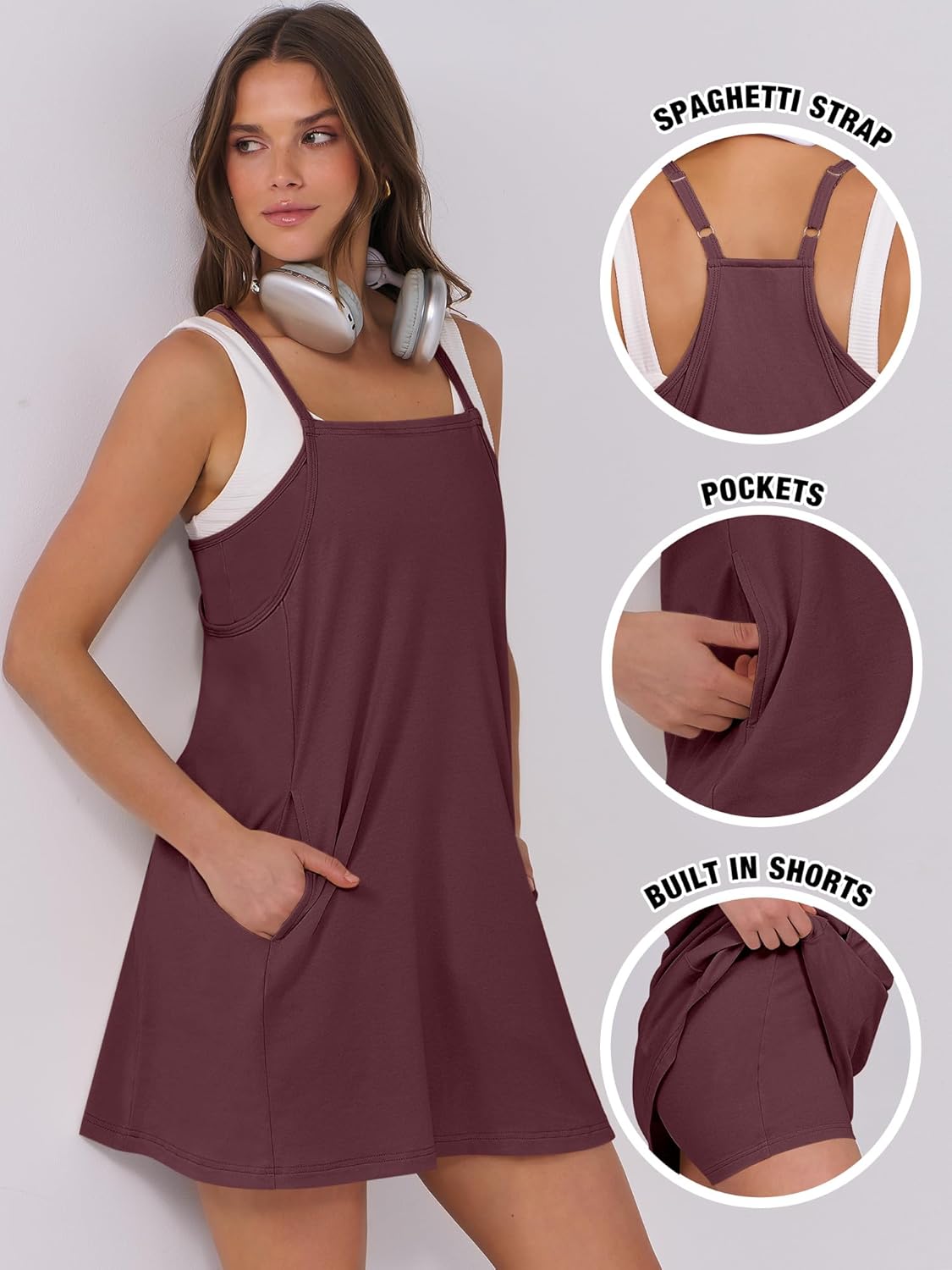 Women Summer Dress 2025 Beach Vacation Outfits Tennis Athletic Workout Romper Dress Built in Shorts Travel Clothes