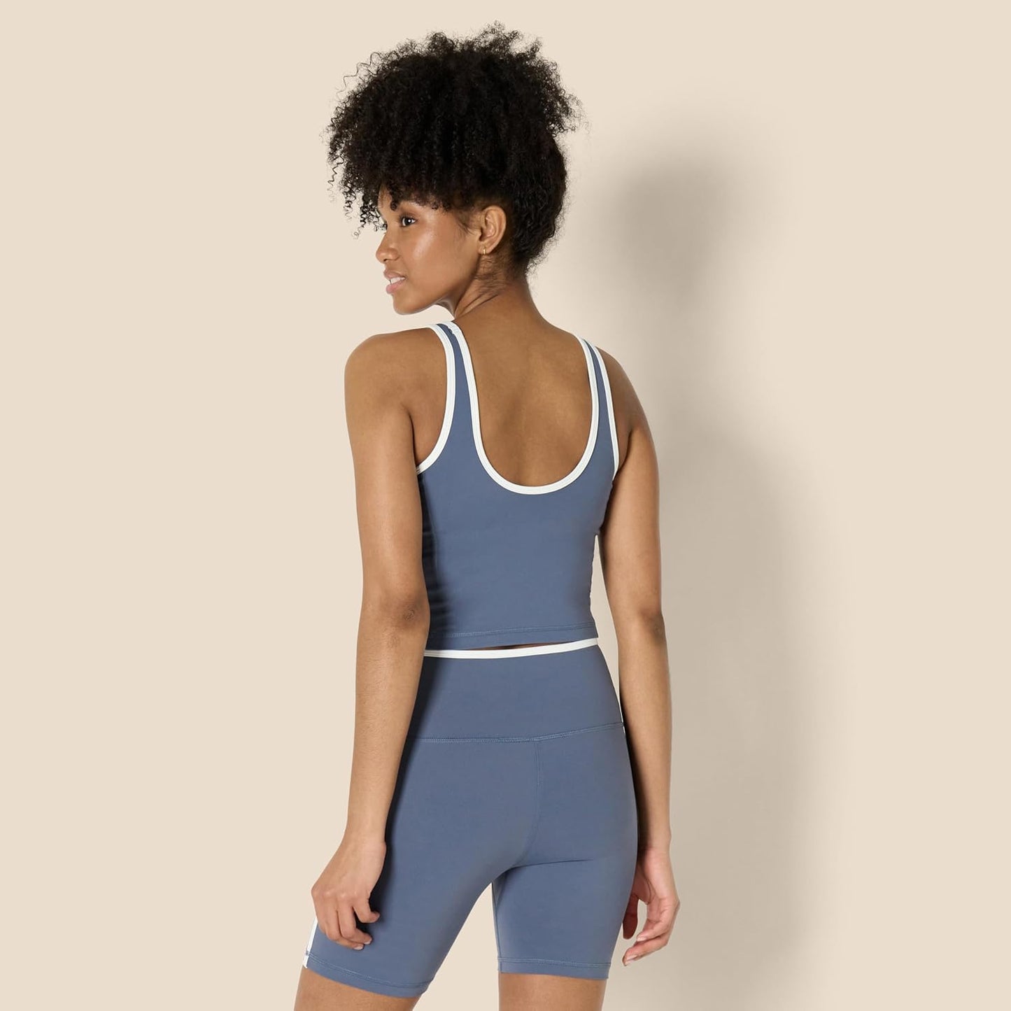 Womens Active FormFlex Buttery Soft Light Support Crop Tank with Bra and Contrast Trim