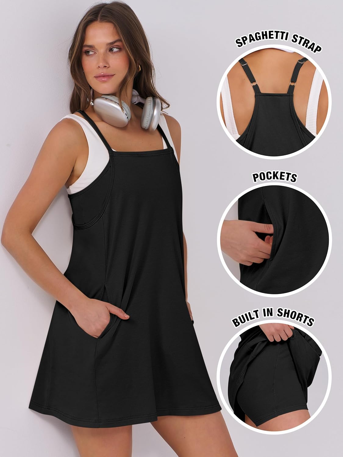 Women Summer Dress 2025 Beach Vacation Outfits Tennis Athletic Workout Romper Dress Built in Shorts Travel Clothes