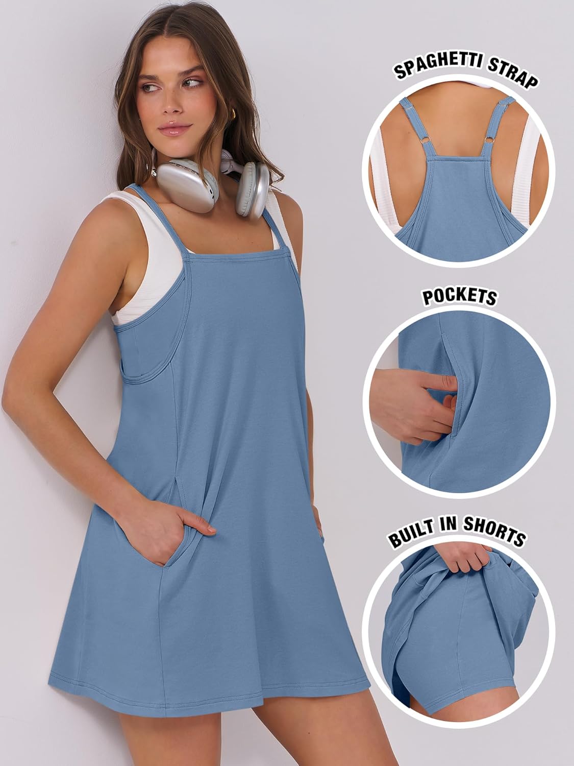 Women Summer Dress 2025 Beach Vacation Outfits Tennis Athletic Workout Romper Dress Built in Shorts Travel Clothes