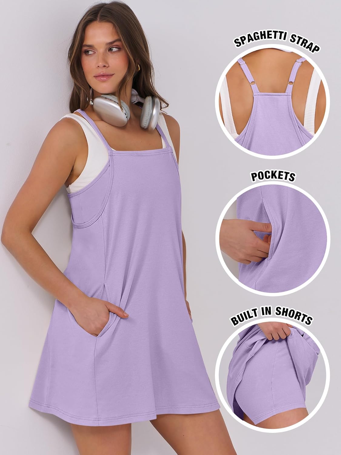 Women Summer Dress 2025 Beach Vacation Outfits Tennis Athletic Workout Romper Dress Built in Shorts Travel Clothes