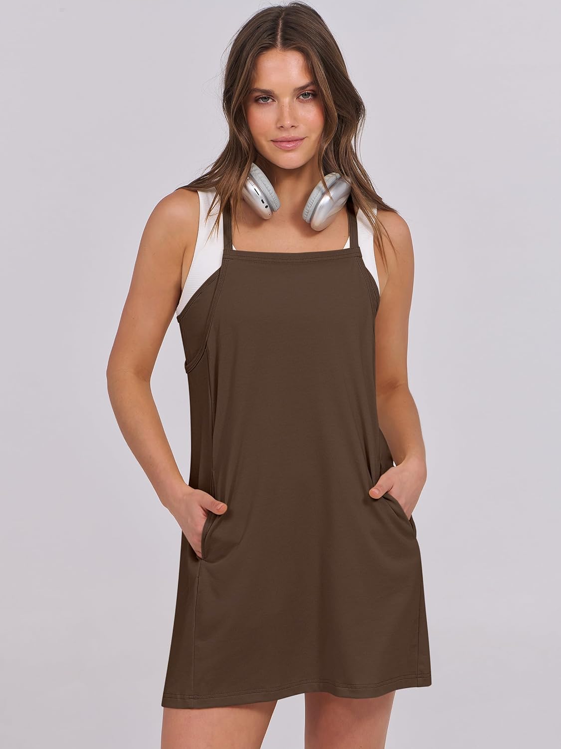 Women Summer Dress 2025 Beach Vacation Outfits Tennis Athletic Workout Romper Dress Built in Shorts Travel Clothes