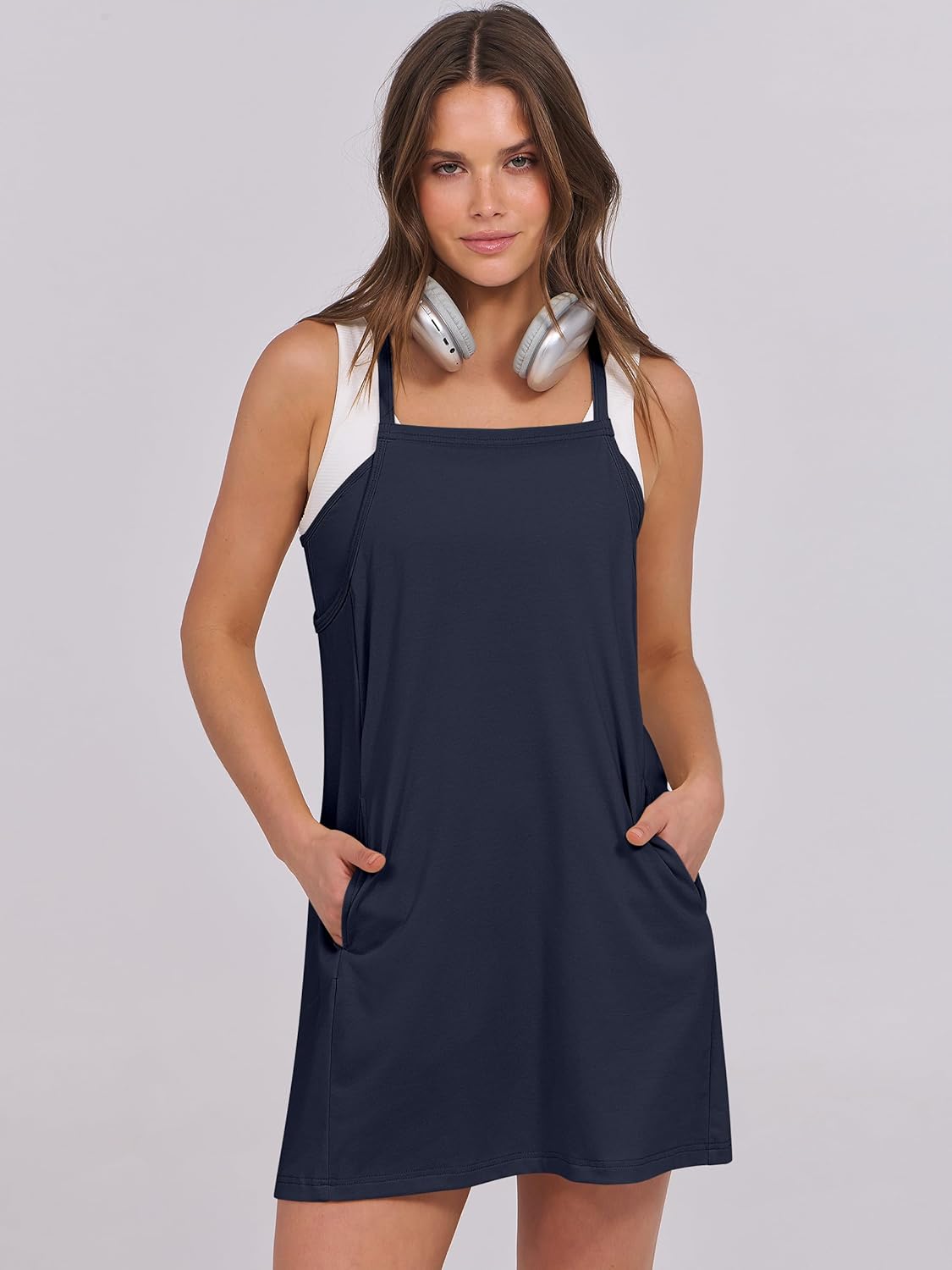 Women Summer Dress 2025 Beach Vacation Outfits Tennis Athletic Workout Romper Dress Built in Shorts Travel Clothes