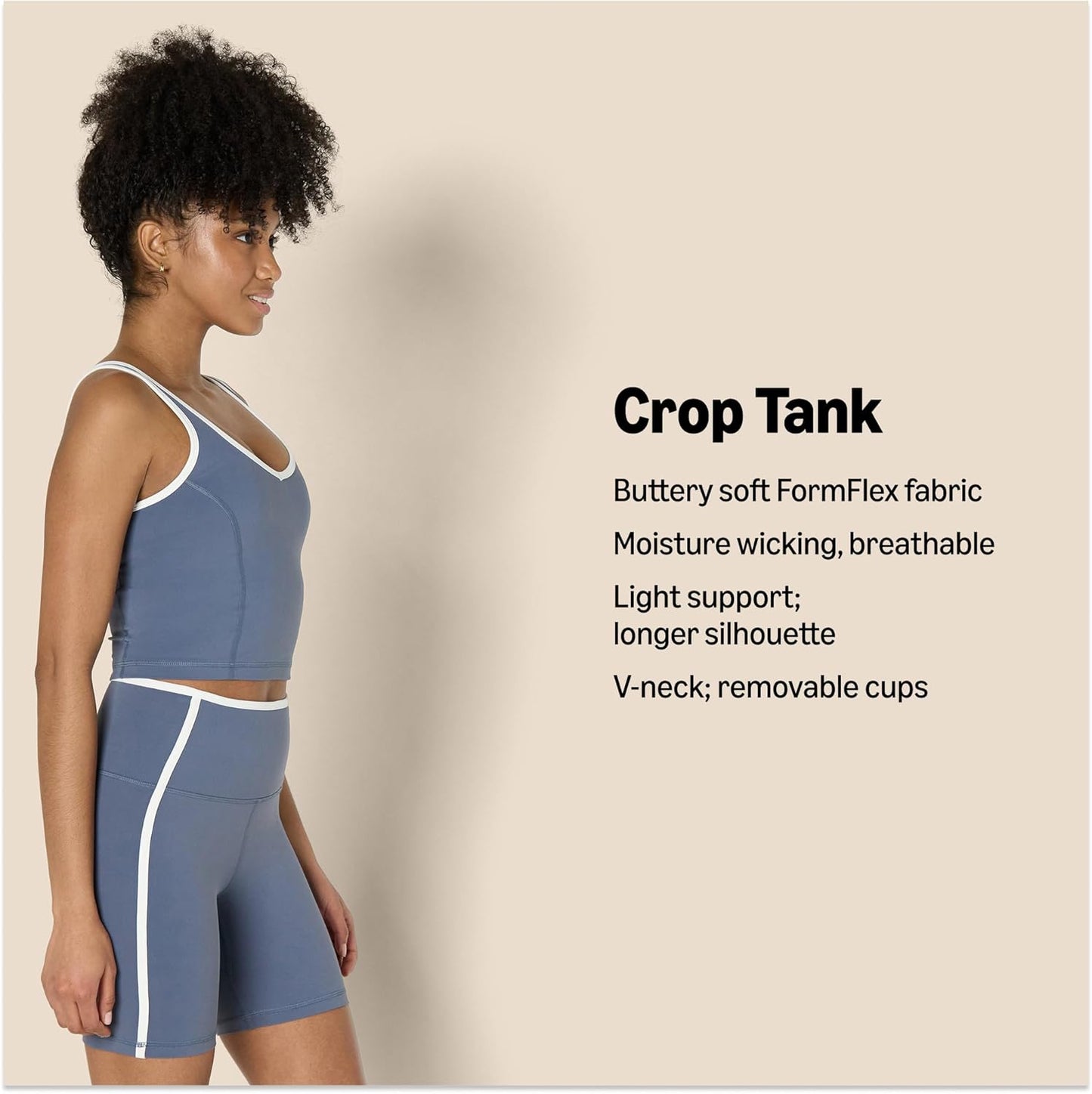 Womens Active FormFlex Buttery Soft Light Support Crop Tank with Bra and Contrast Trim