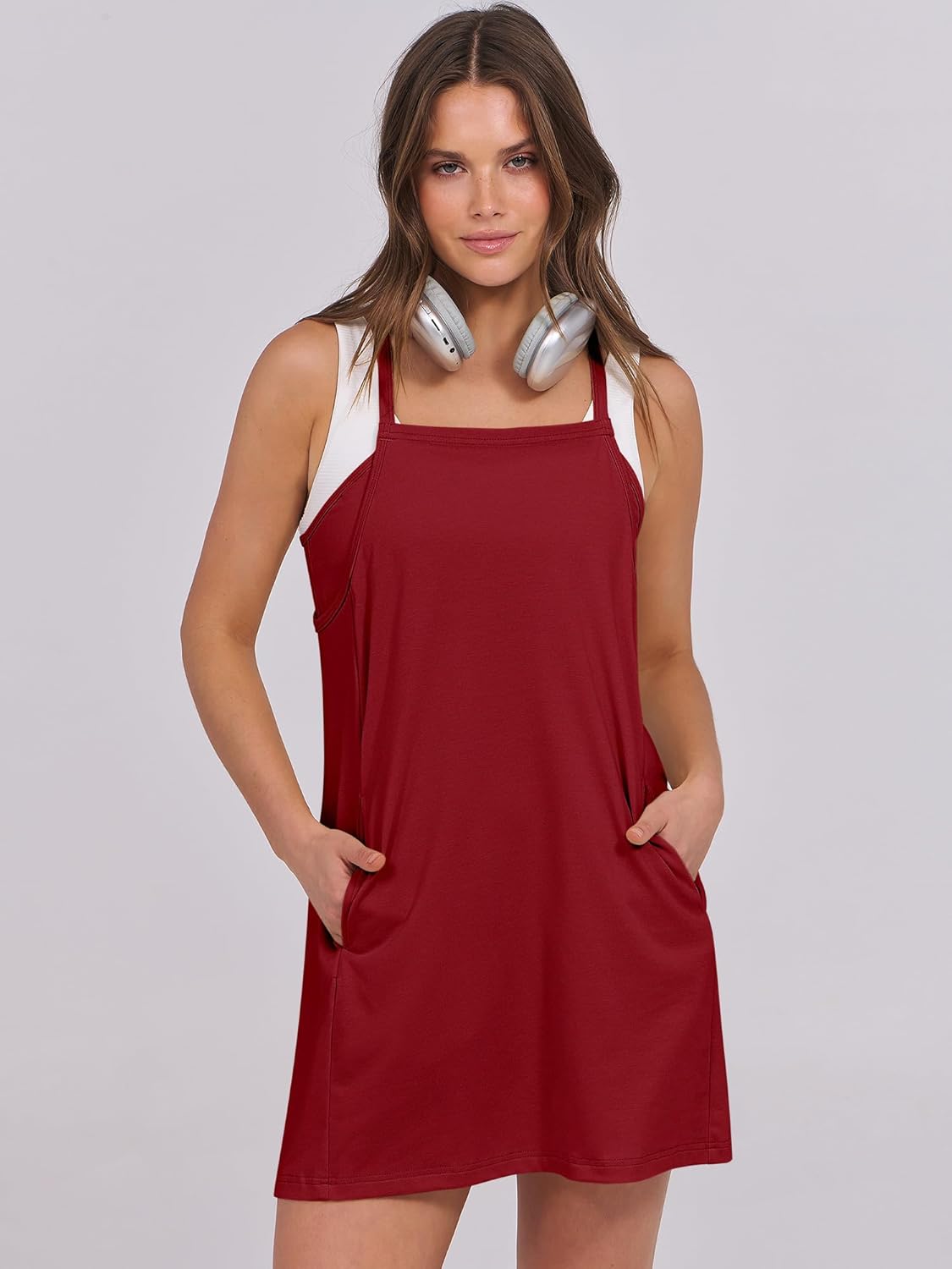 Women Summer Dress 2025 Beach Vacation Outfits Tennis Athletic Workout Romper Dress Built in Shorts Travel Clothes