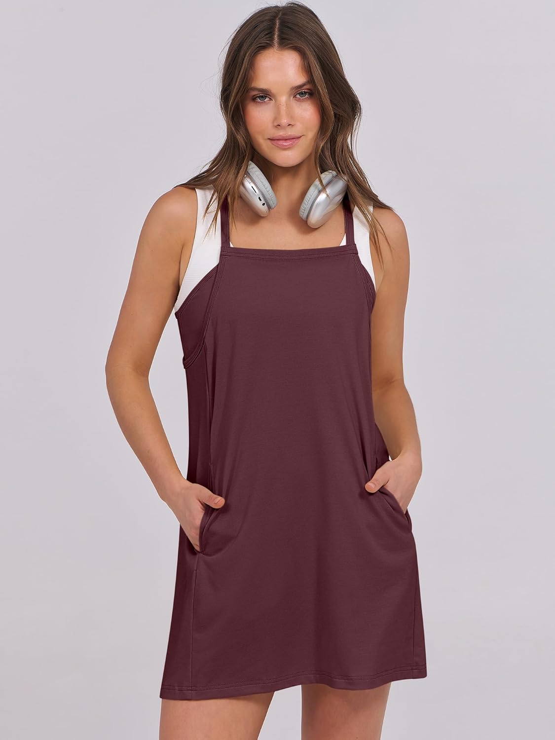 Women Summer Dress 2025 Beach Vacation Outfits Tennis Athletic Workout Romper Dress Built in Shorts Travel Clothes