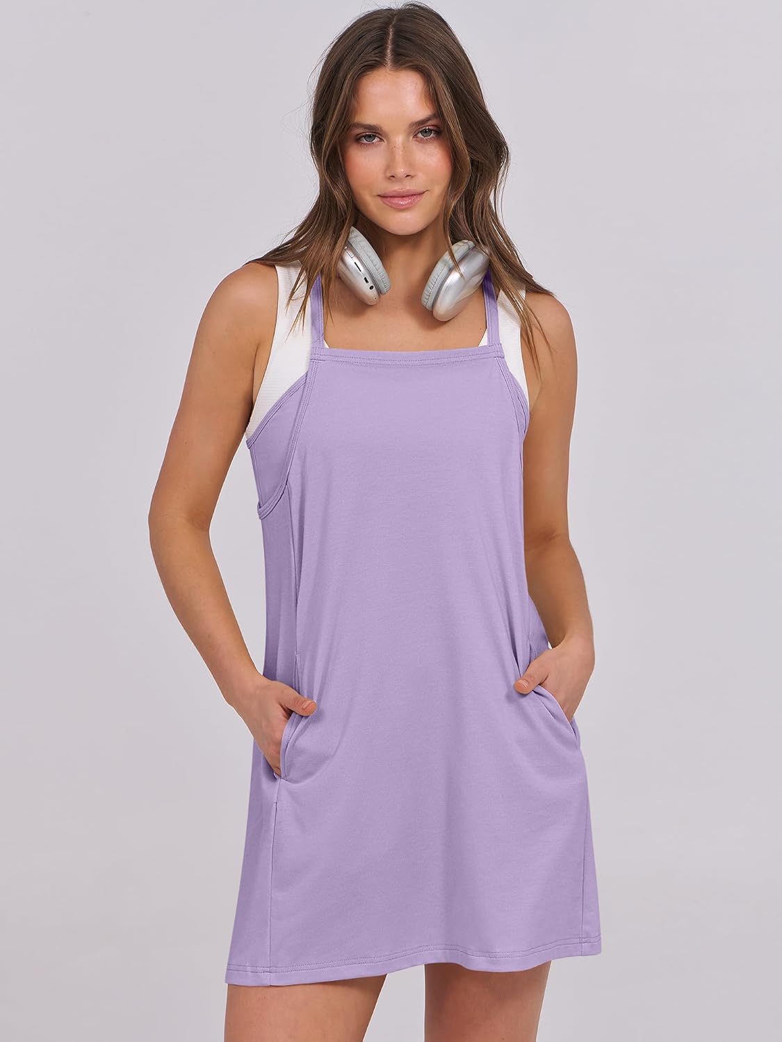 Women Summer Dress 2025 Beach Vacation Outfits Tennis Athletic Workout Romper Dress Built in Shorts Travel Clothes