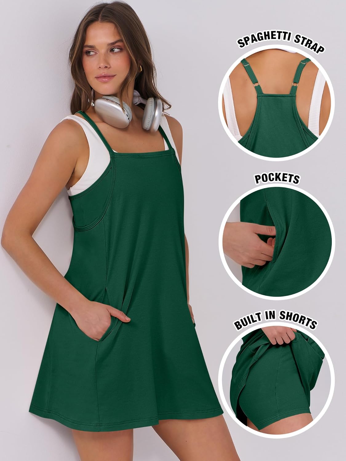 Women Summer Dress 2025 Beach Vacation Outfits Tennis Athletic Workout Romper Dress Built in Shorts Travel Clothes