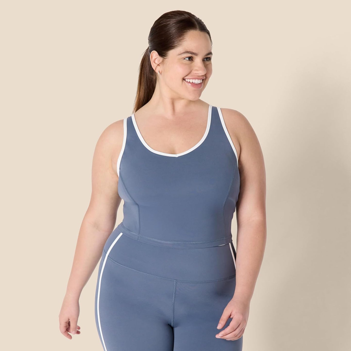 Womens Active FormFlex Buttery Soft Light Support Crop Tank with Bra and Contrast Trim