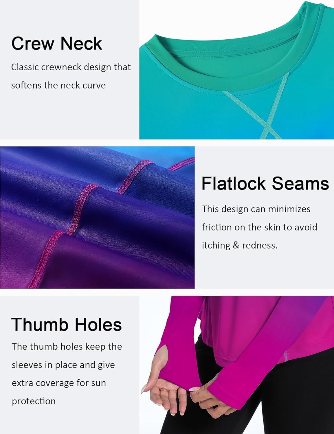 Shirts Long Sleeve with Thumb Holes Workout Sun Shirt Quick Dry Athletic Hiking Running Tops