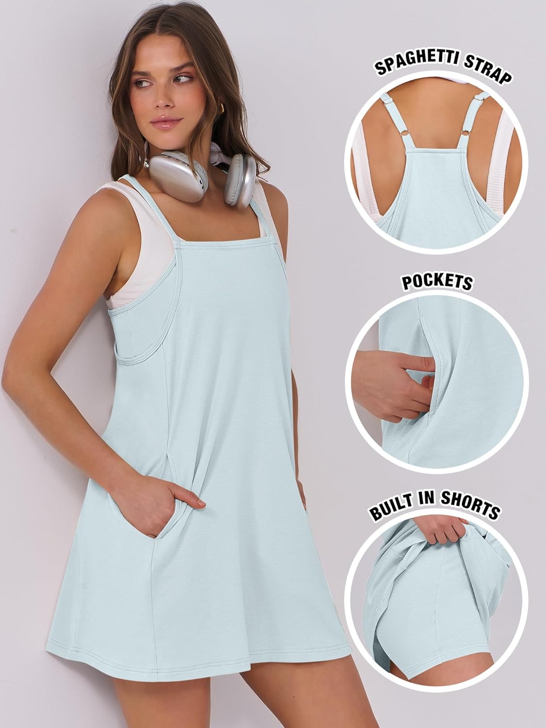 Women Summer Dress 2025 Beach Vacation Outfits Tennis Athletic Workout Romper Dress Built in Shorts Travel Clothes