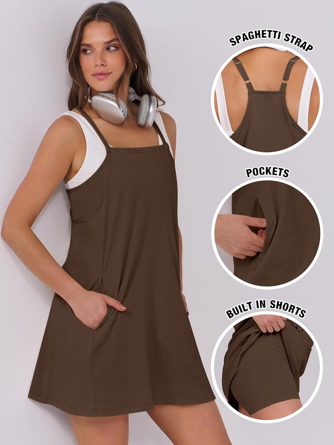 Women Summer Dress 2025 Beach Vacation Outfits Tennis Athletic Workout Romper Dress Built in Shorts Travel Clothes