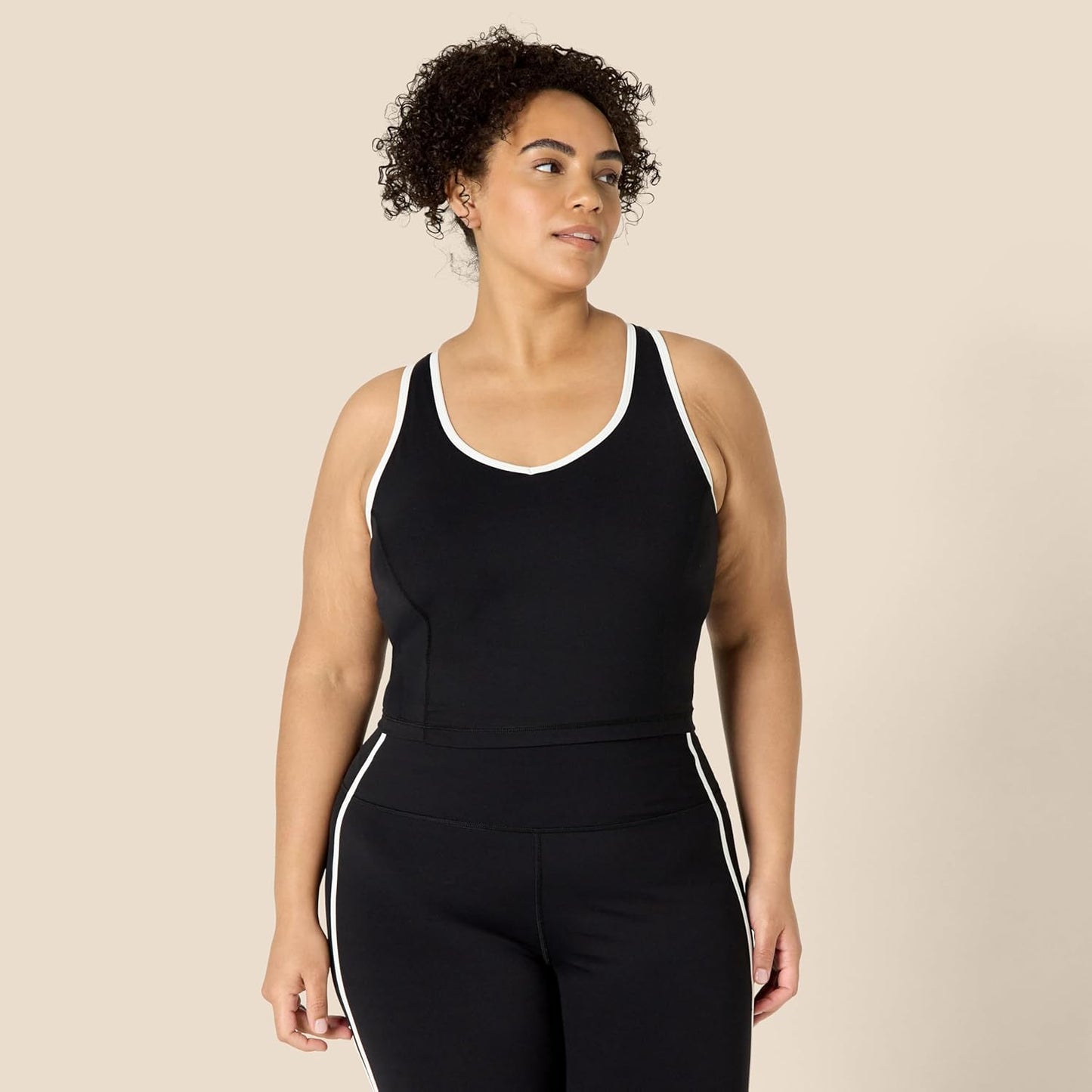 Womens Active FormFlex Buttery Soft Light Support Crop Tank with Bra and Contrast Trim