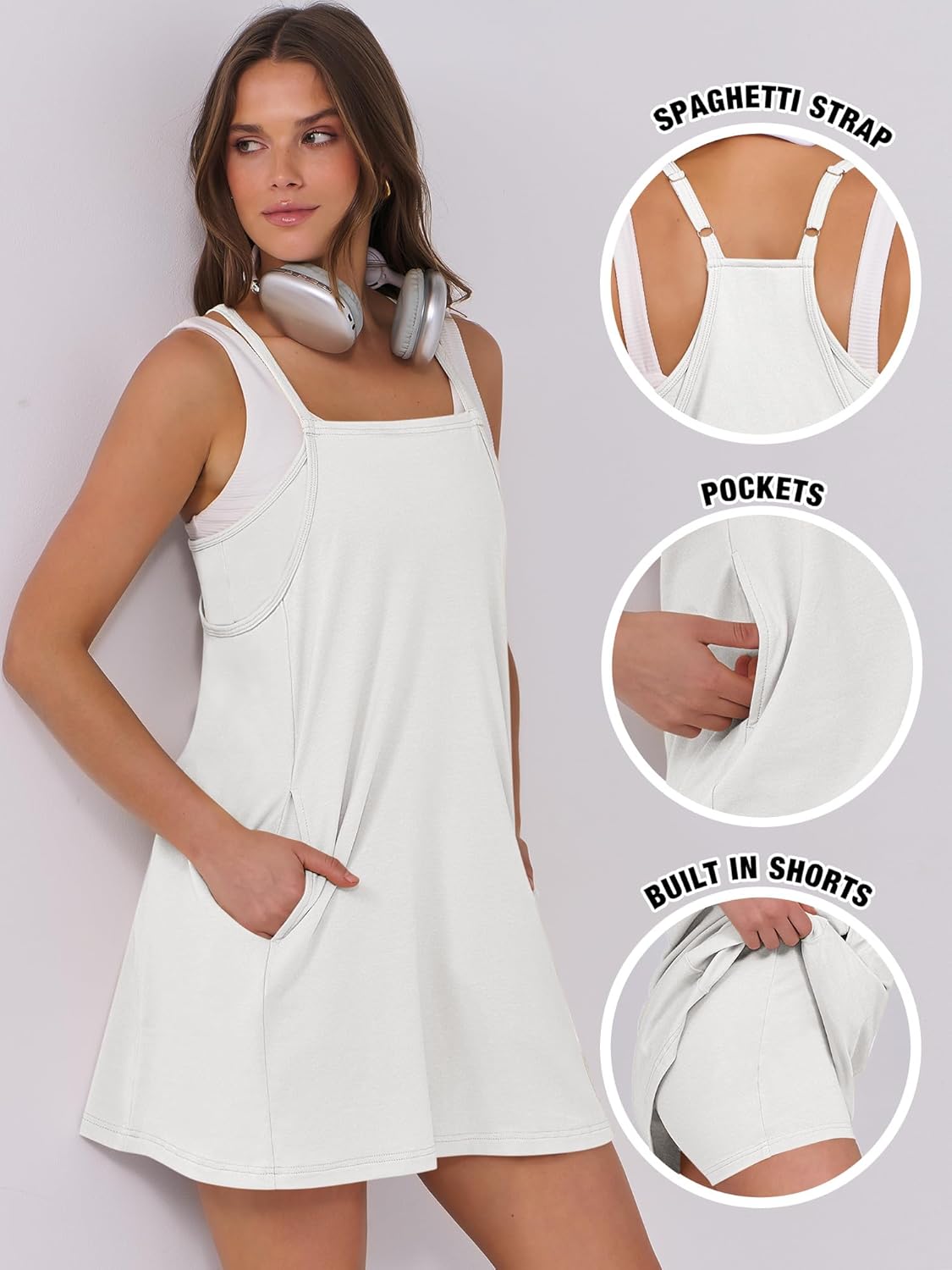 Women Summer Dress 2025 Beach Vacation Outfits Tennis Athletic Workout Romper Dress Built in Shorts Travel Clothes