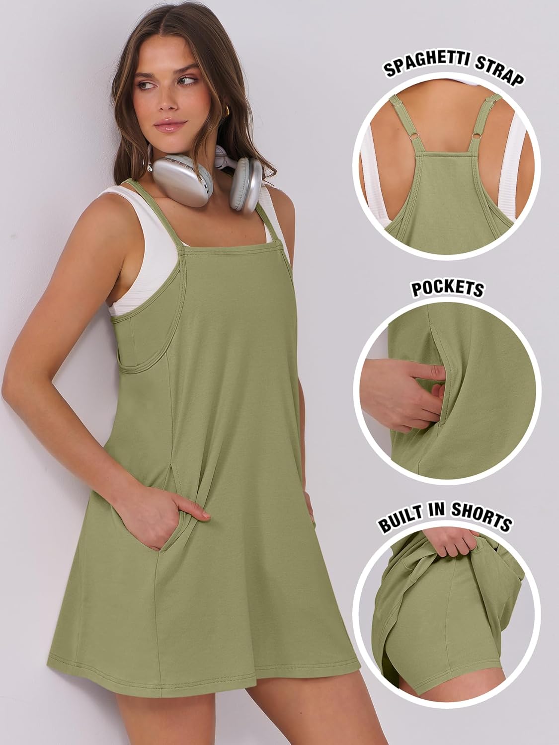 Women Summer Dress 2025 Beach Vacation Outfits Tennis Athletic Workout Romper Dress Built in Shorts Travel Clothes