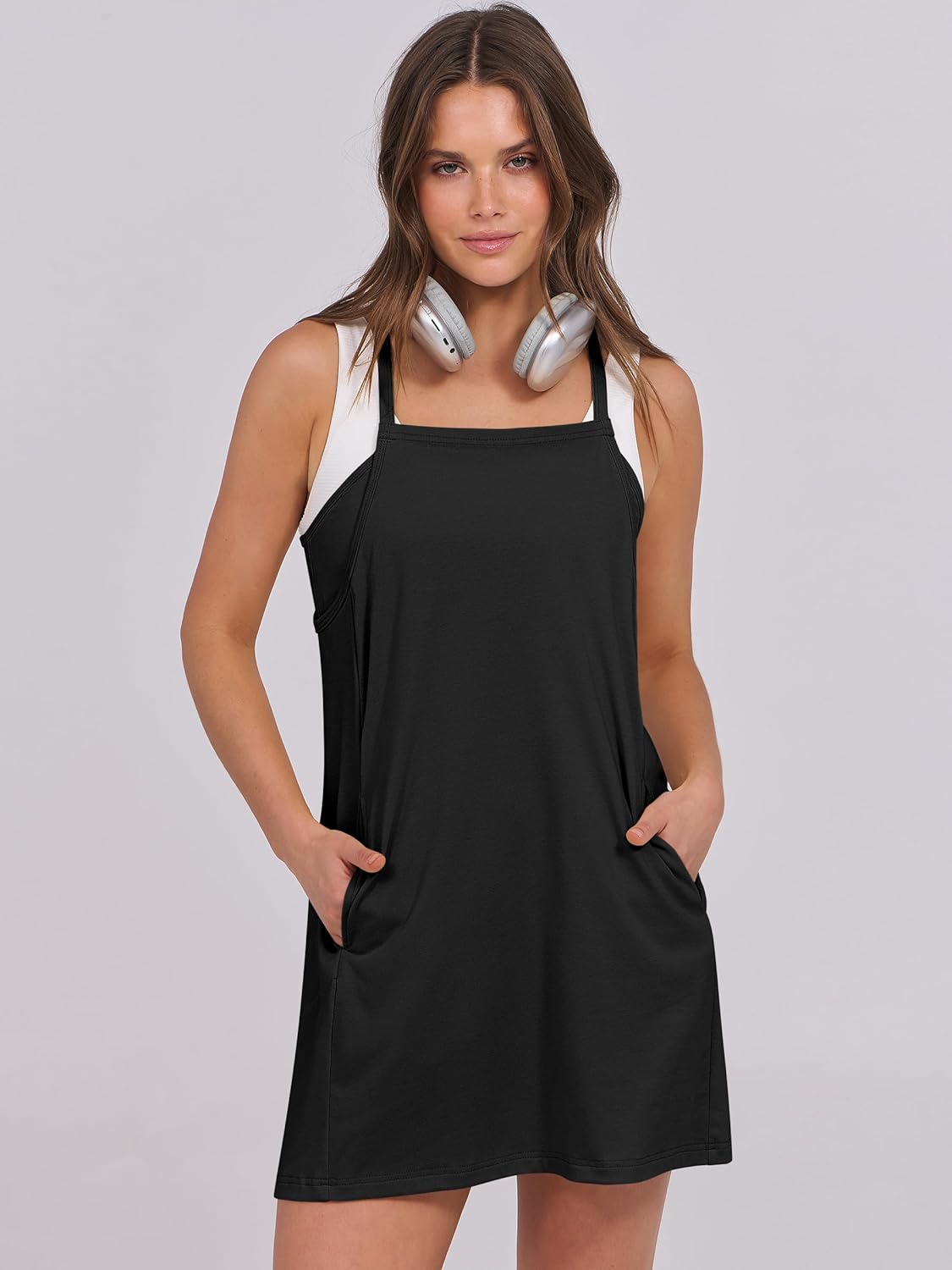 Women Summer Dress 2025 Beach Vacation Outfits Tennis Athletic Workout Romper Dress Built in Shorts Travel Clothes