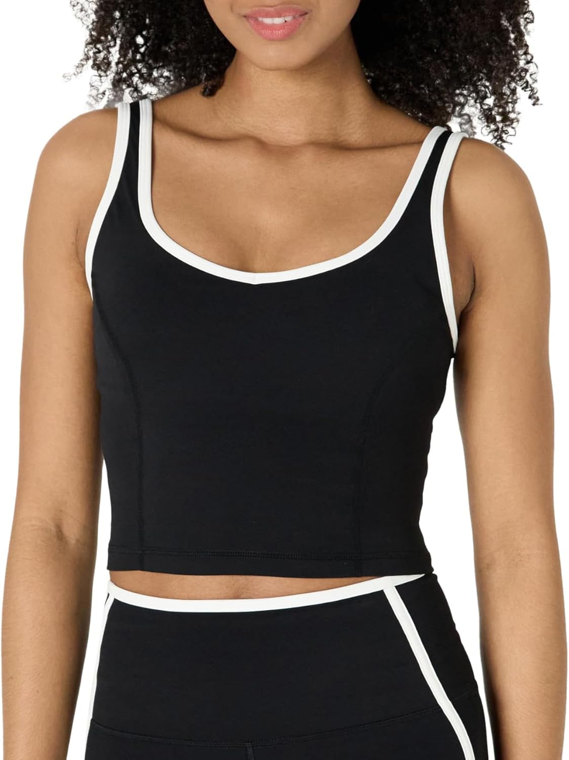 Womens Active FormFlex Buttery Soft Light Support Crop Tank with Bra and Contrast Trim