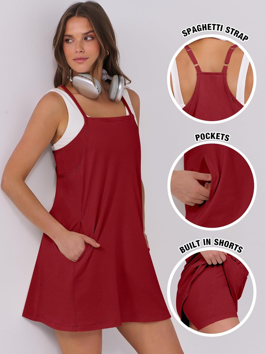 Women Summer Dress 2025 Beach Vacation Outfits Tennis Athletic Workout Romper Dress Built in Shorts Travel Clothes