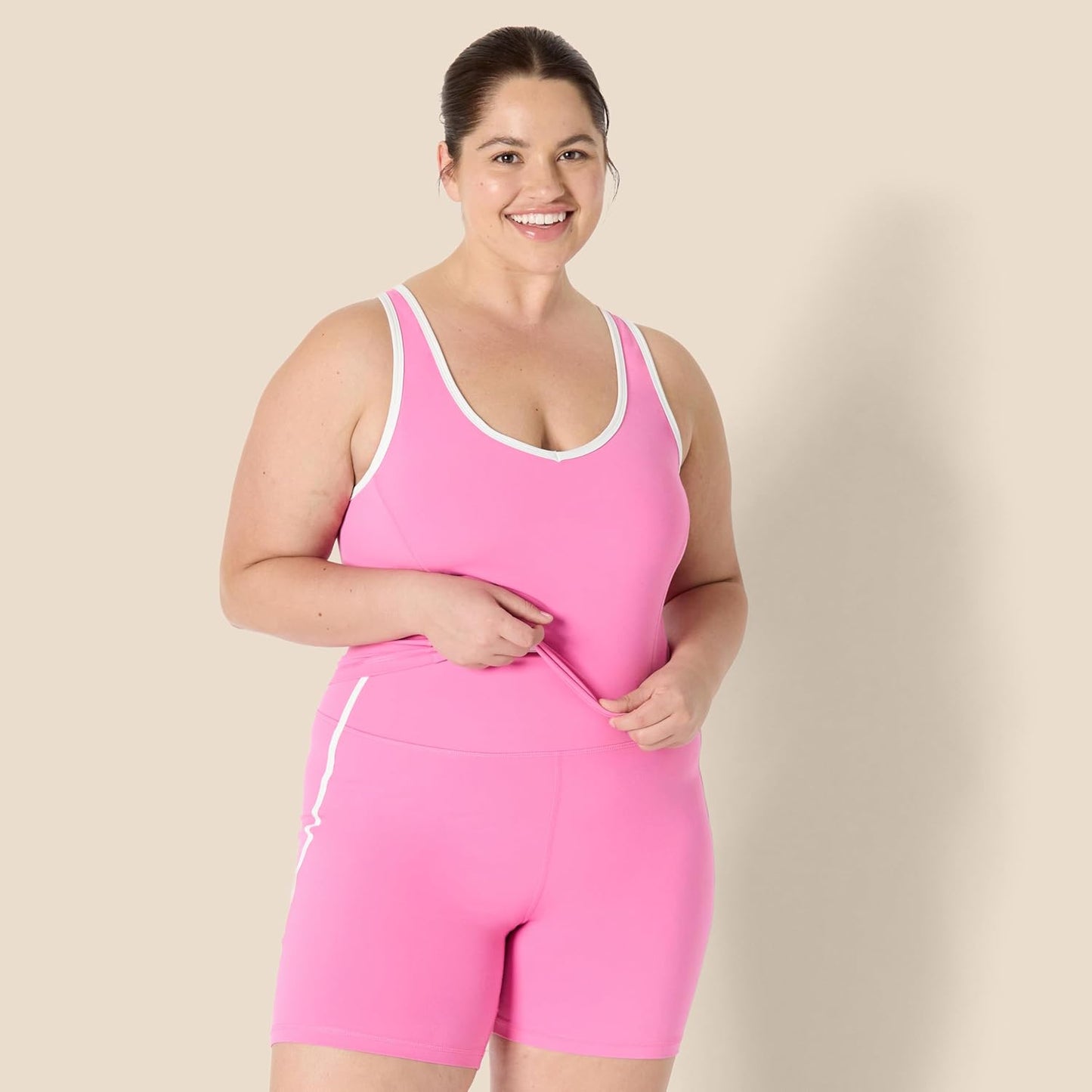 Womens Active FormFlex Buttery Soft Light Support Crop Tank with Bra and Contrast Trim