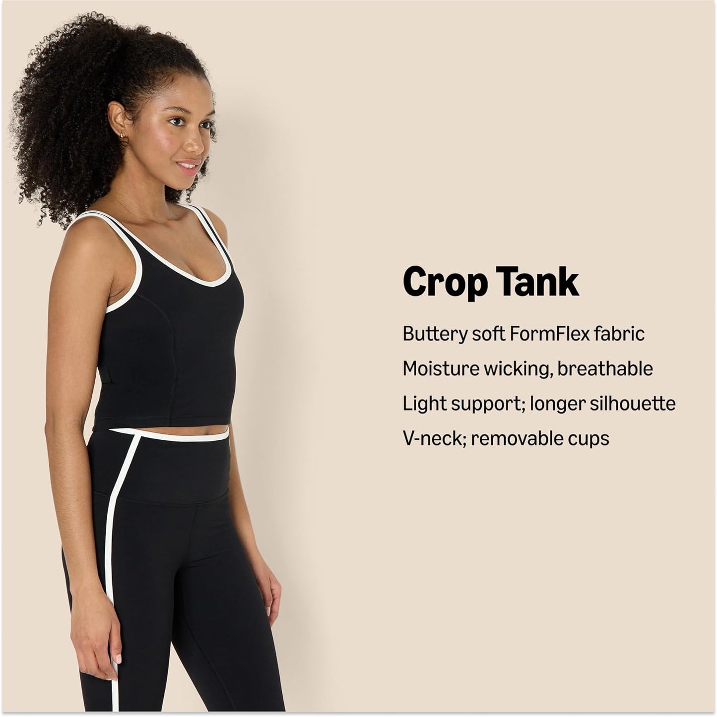 Womens Active FormFlex Buttery Soft Light Support Crop Tank with Bra and Contrast Trim