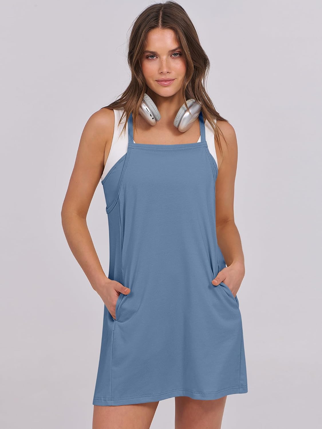 Women Summer Dress 2025 Beach Vacation Outfits Tennis Athletic Workout Romper Dress Built in Shorts Travel Clothes