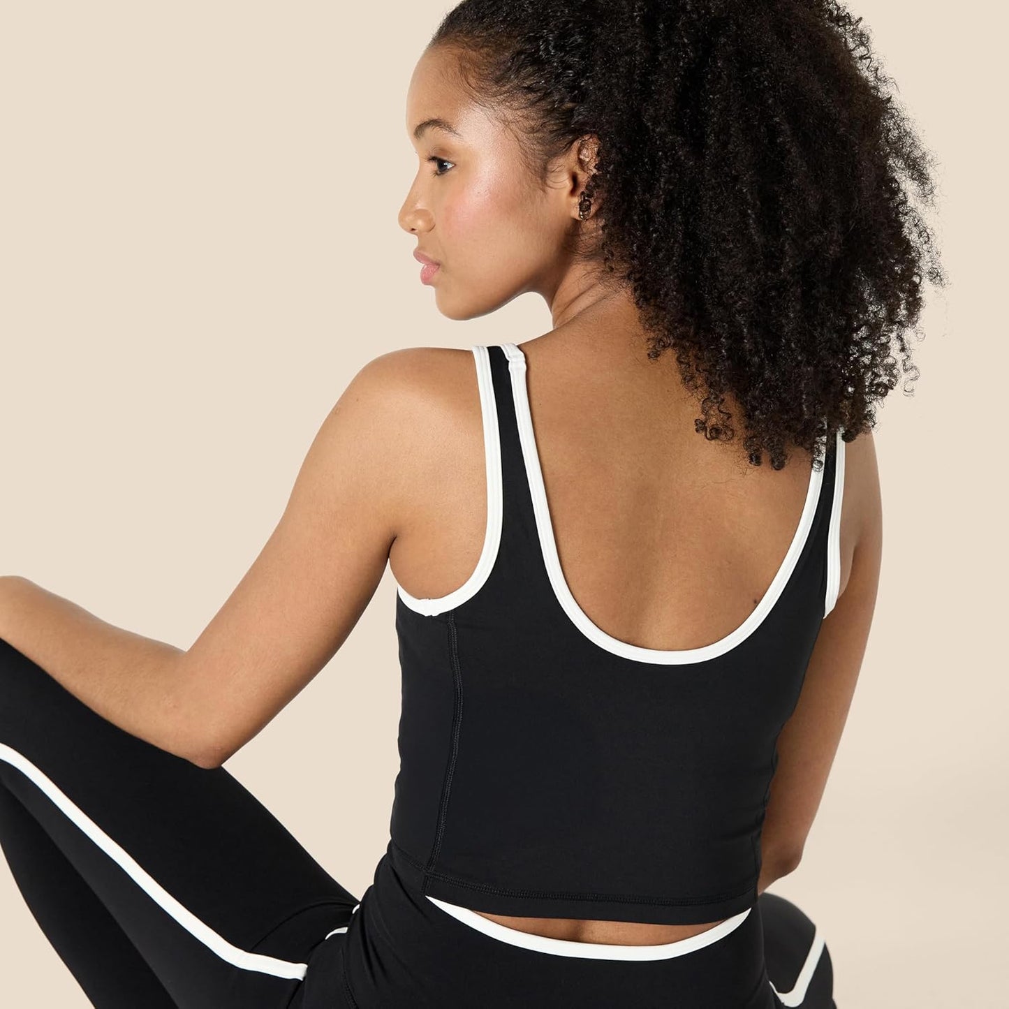 Womens Active FormFlex Buttery Soft Light Support Crop Tank with Bra and Contrast Trim