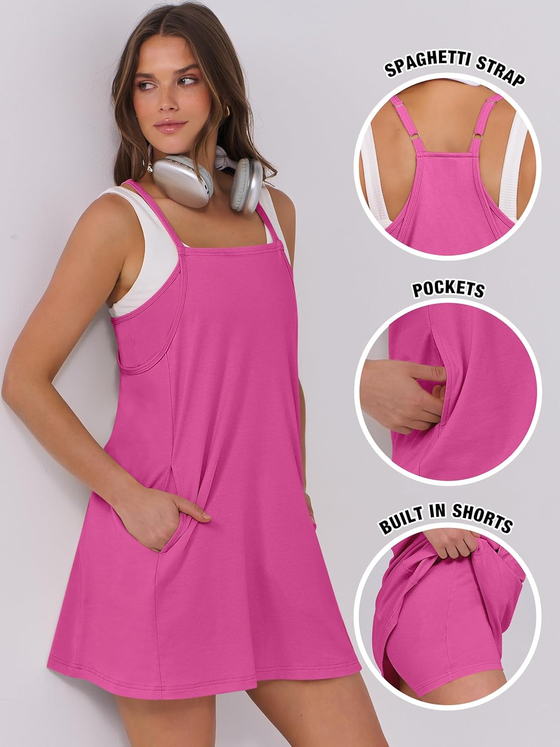 Women Summer Dress 2025 Beach Vacation Outfits Tennis Athletic Workout Romper Dress Built in Shorts Travel Clothes