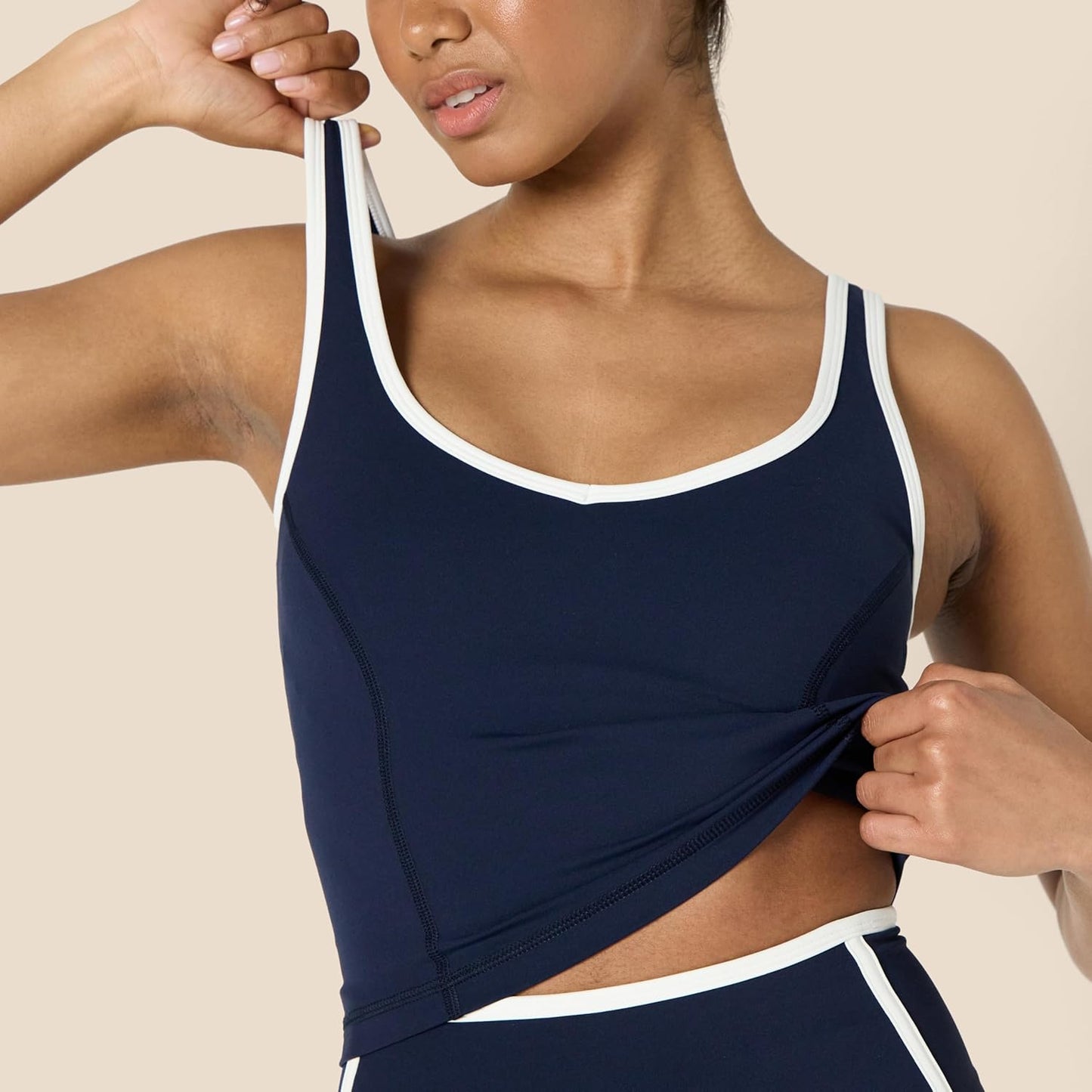 Womens Active FormFlex Buttery Soft Light Support Crop Tank with Bra and Contrast Trim