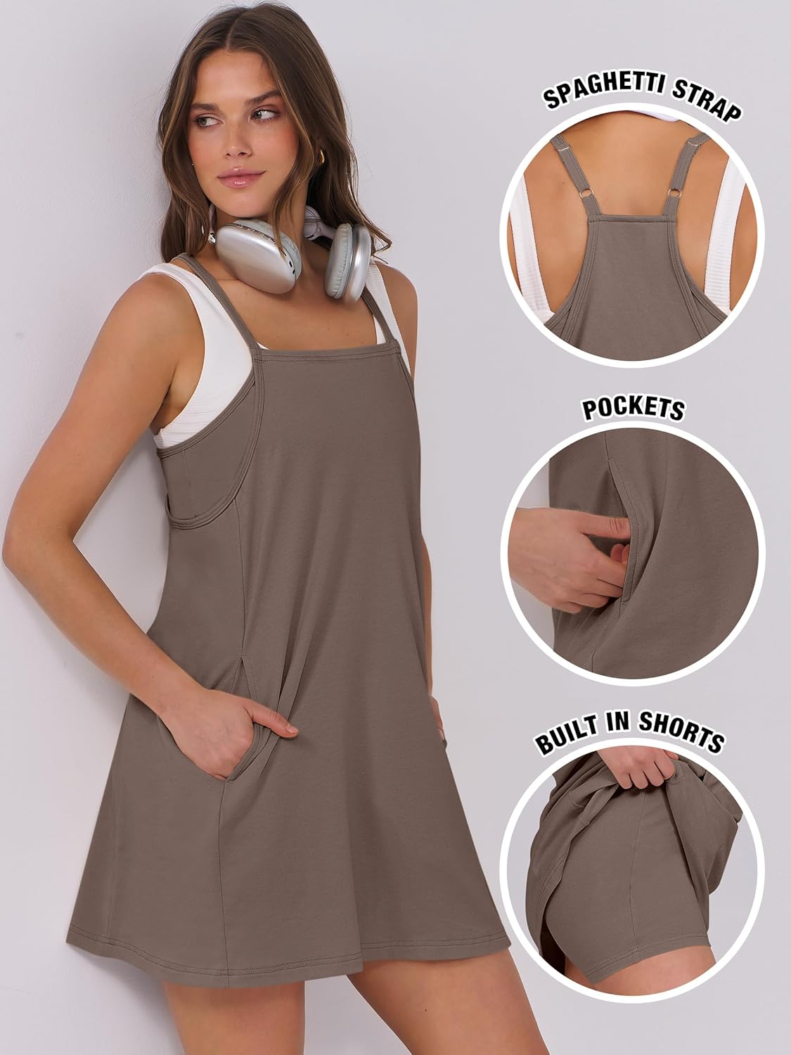 Women Summer Dress 2025 Beach Vacation Outfits Tennis Athletic Workout Romper Dress Built in Shorts Travel Clothes